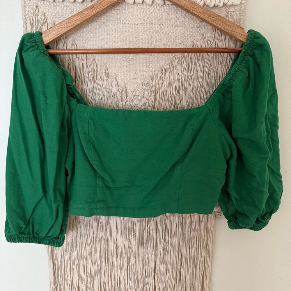 Green Puff Sleeve Crop Top - Picture 5 of 8